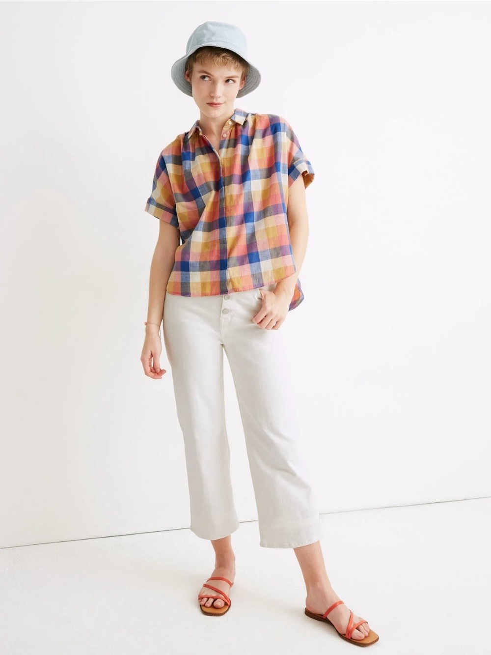 Madewell Women’s Shirt Short-Sleeve Plaid Button-Down Cropped Size XS